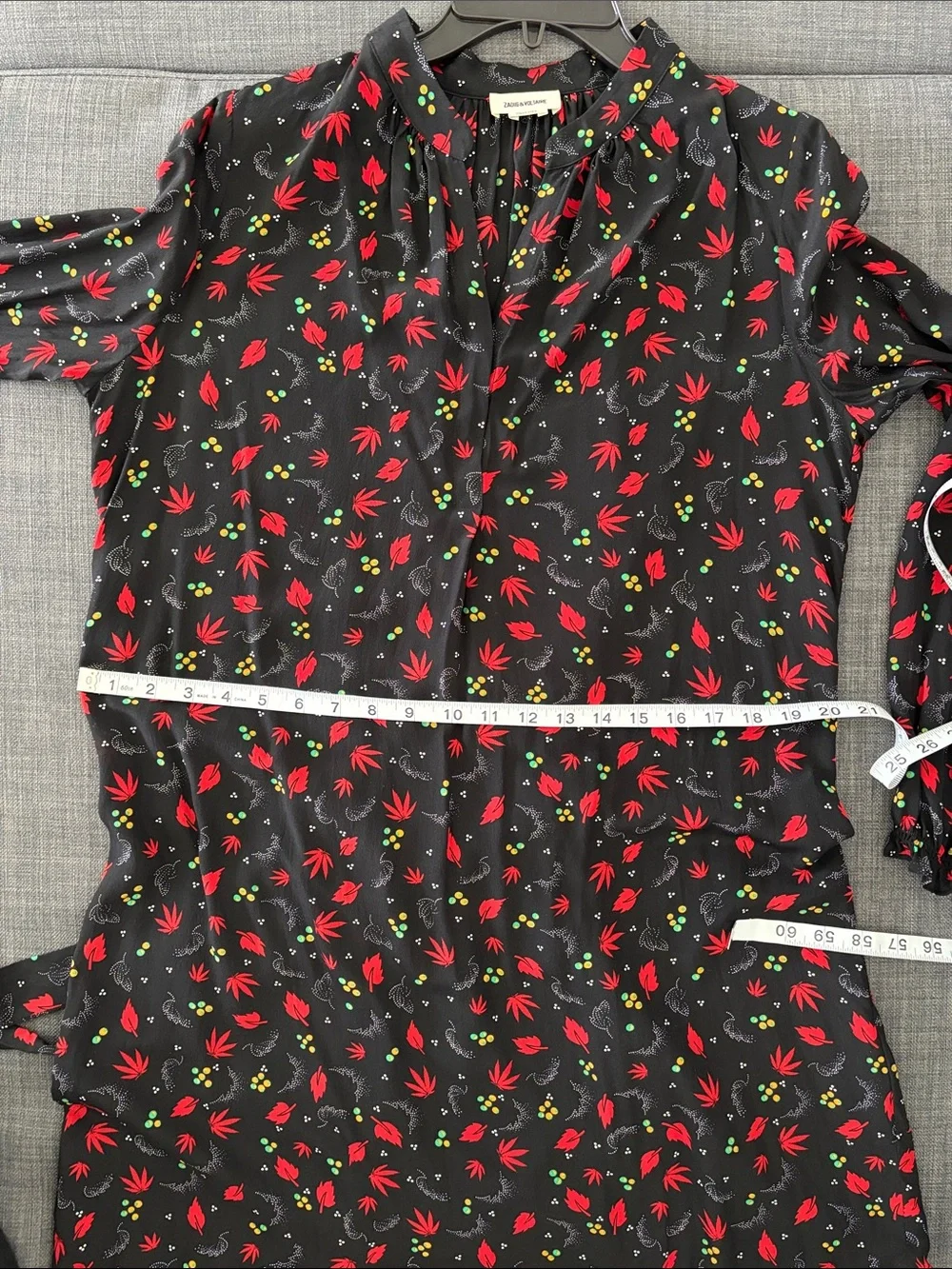 Zadig & Voltaire Black Long-Sleeve Shift Dress with Red Floral Print - Picture 9 of 12